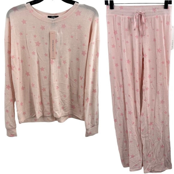Aqua Lounge Set Pink All Over Star Print New Size Large - Picture 1 of 6